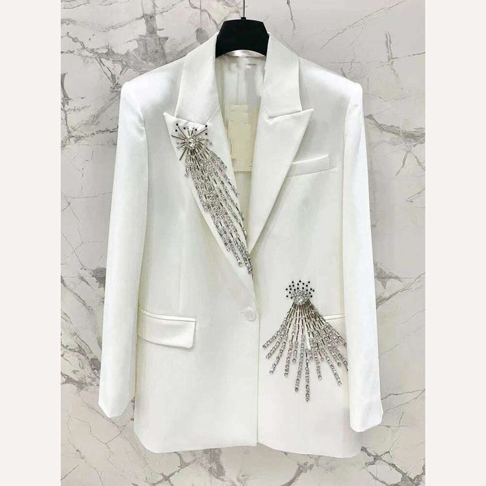KIMLUD, [EWQ] Socialite Luxury Diamond Patchwork Design Notched Single Button Long Sleeve Blazer Casual Loose Suit Jacket Female 16U5598, KIMLUD Womens Clothes