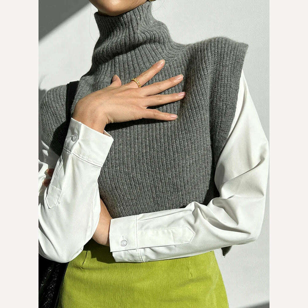 KIMLUD, [EWQ] Temperament Turtleneck Loose Casual Versatile Solid Color Knitted Sweater Shawl Top For Women 2023 Autumn Winter 16U6628, KIMLUD Womens Clothes