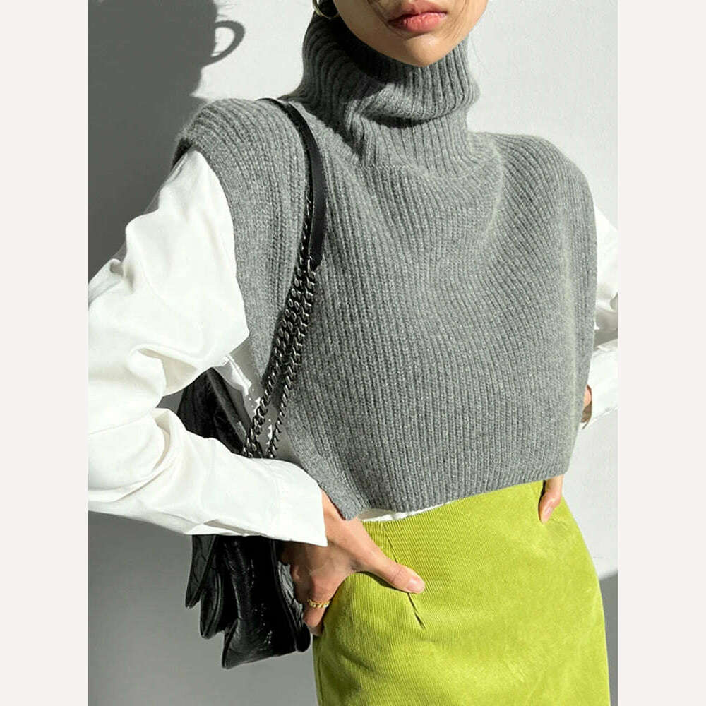 KIMLUD, [EWQ] Temperament Turtleneck Loose Casual Versatile Solid Color Knitted Sweater Shawl Top For Women 2023 Autumn Winter 16U6628, KIMLUD Womens Clothes