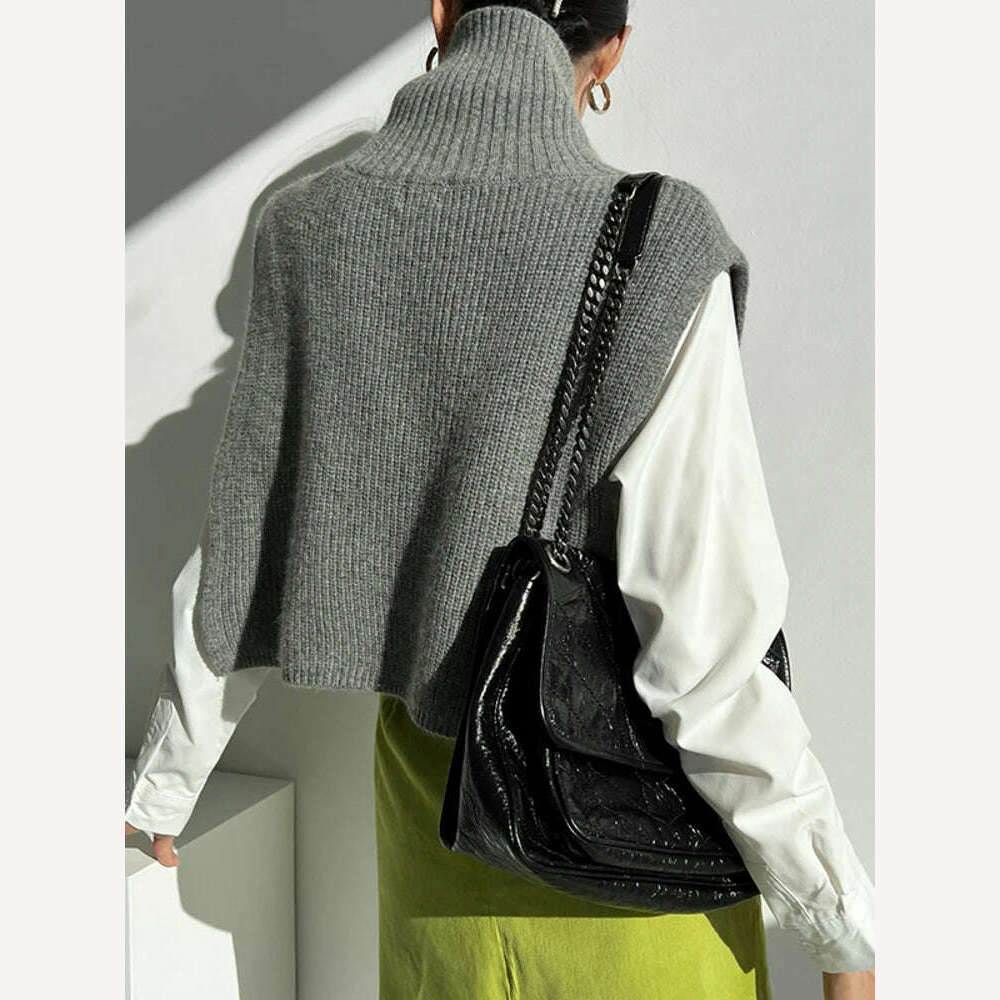 KIMLUD, [EWQ] Temperament Turtleneck Loose Casual Versatile Solid Color Knitted Sweater Shawl Top For Women 2023 Autumn Winter 16U6628, KIMLUD Womens Clothes
