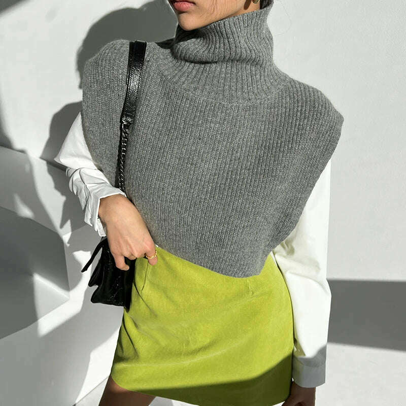 KIMLUD, [EWQ] Temperament Turtleneck Loose Casual Versatile Solid Color Knitted Sweater Shawl Top For Women 2023 Autumn Winter 16U6628, Gray / One Size, KIMLUD APPAREL - Womens Clothes