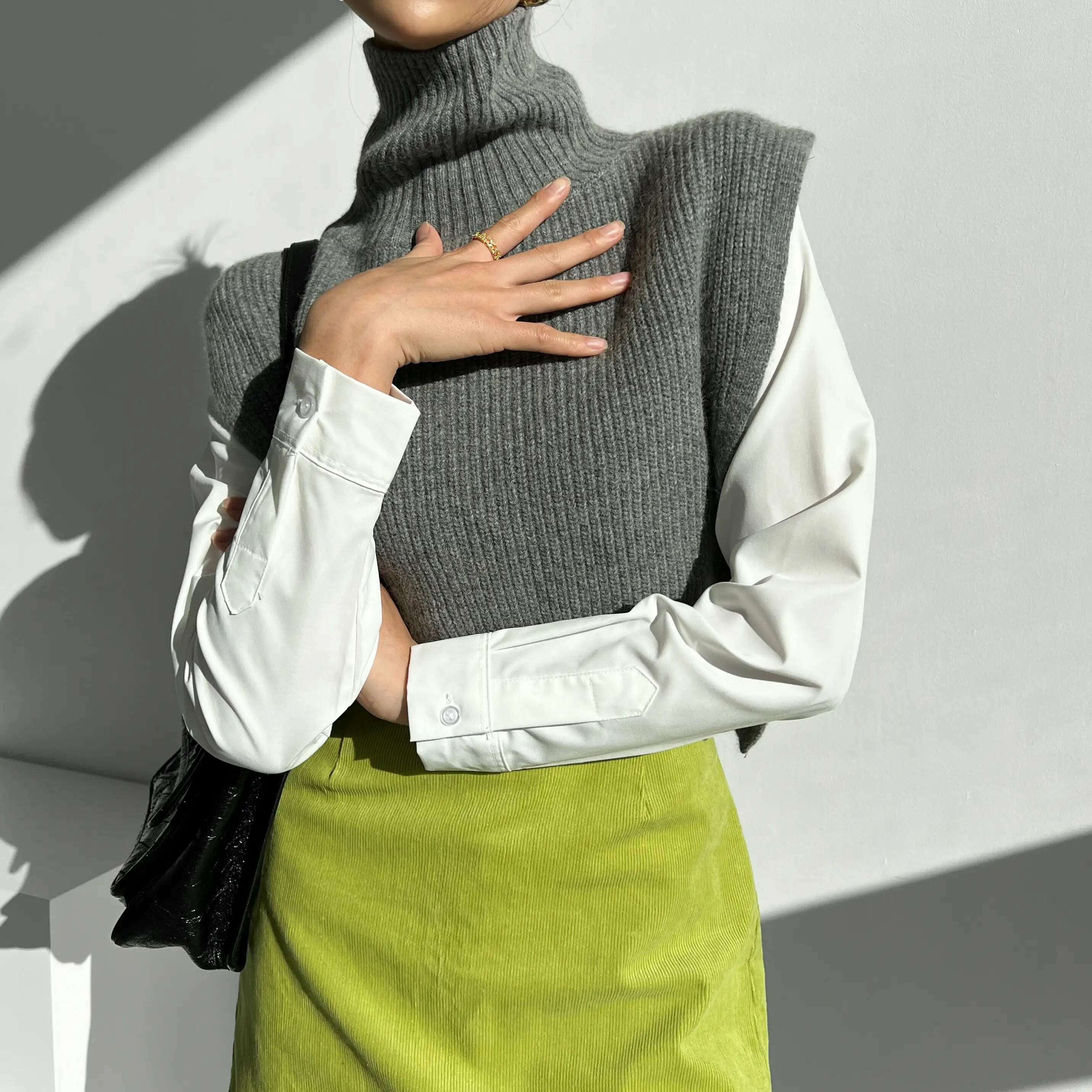 KIMLUD, [EWQ] Temperament Turtleneck Loose Casual Versatile Solid Color Knitted Sweater Shawl Top For Women 2023 Autumn Winter 16U6628, KIMLUD Womens Clothes