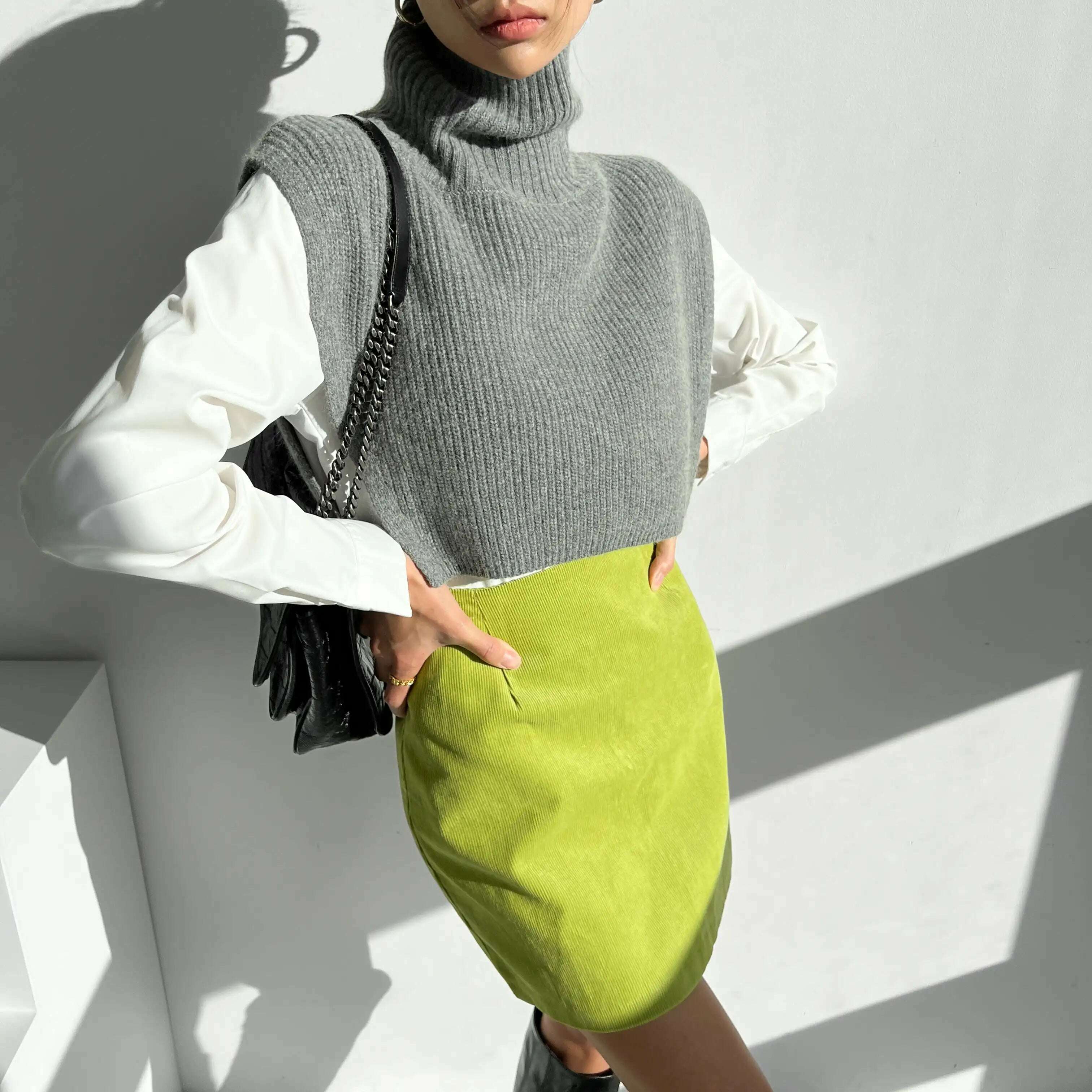 KIMLUD, [EWQ] Temperament Turtleneck Loose Casual Versatile Solid Color Knitted Sweater Shawl Top For Women 2023 Autumn Winter 16U6628, KIMLUD Womens Clothes