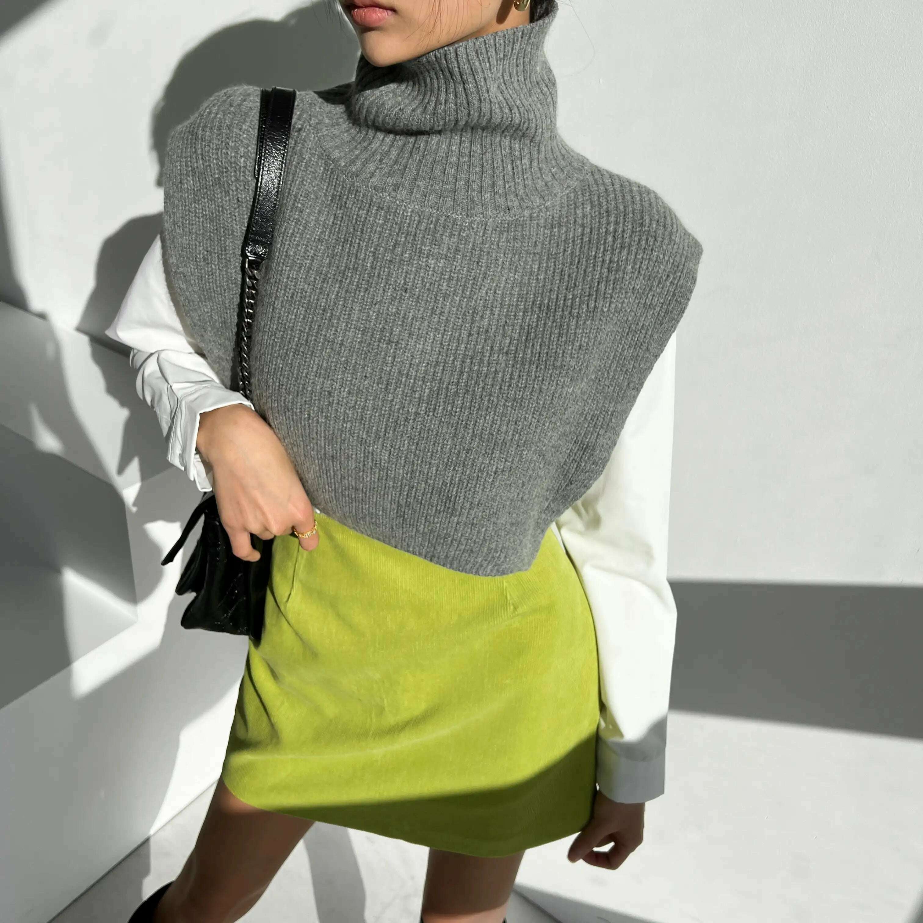 KIMLUD, [EWQ] Temperament Turtleneck Loose Casual Versatile Solid Color Knitted Sweater Shawl Top For Women 2023 Autumn Winter 16U6628, KIMLUD Womens Clothes