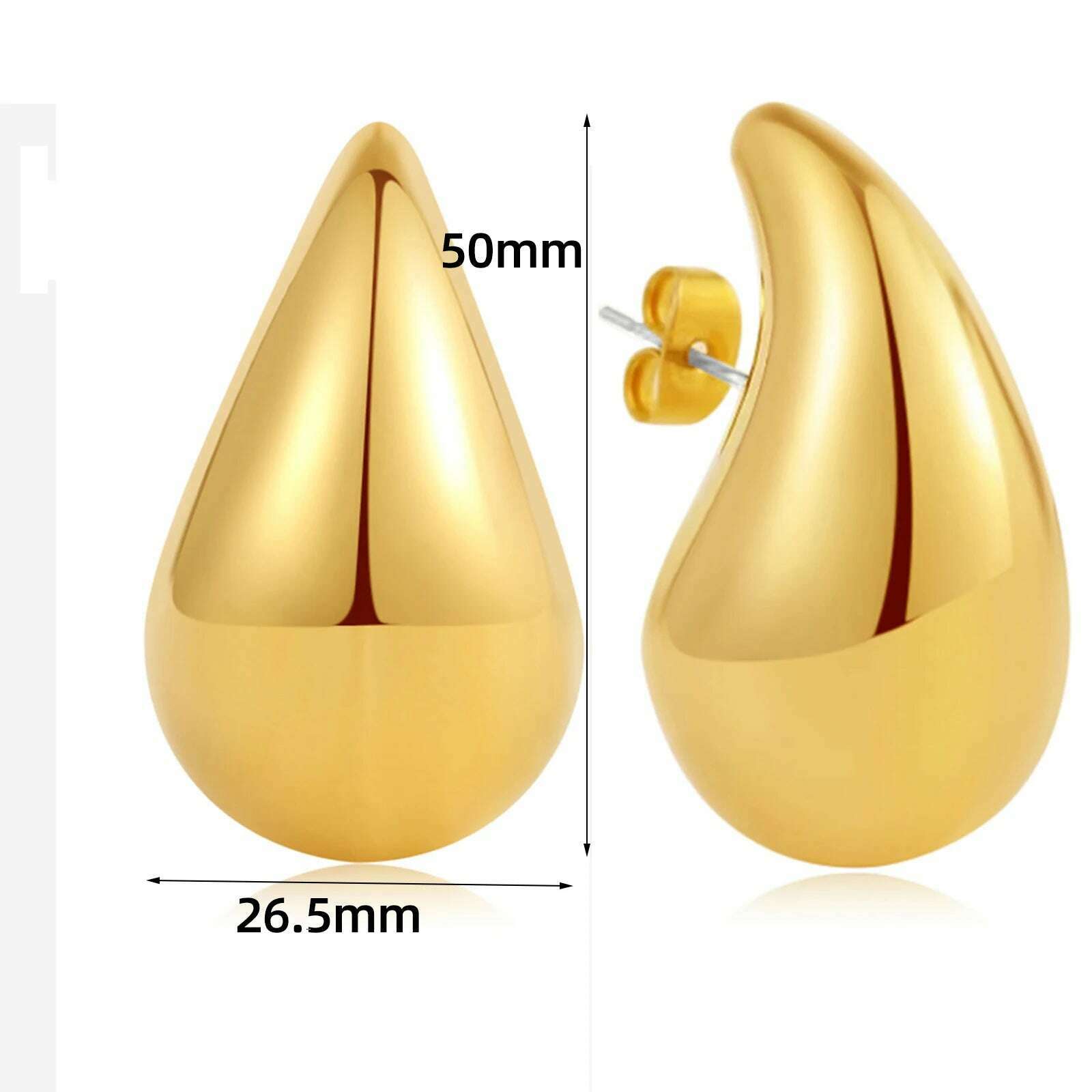 KIMLUD, Exaggerate 50mm Big Water Drop 18K Gold Plated Metal Oversize Dupes Thick Drop Earrings Lightweight Stainless Steel Jewelry New, KIMLUD Women's Clothes