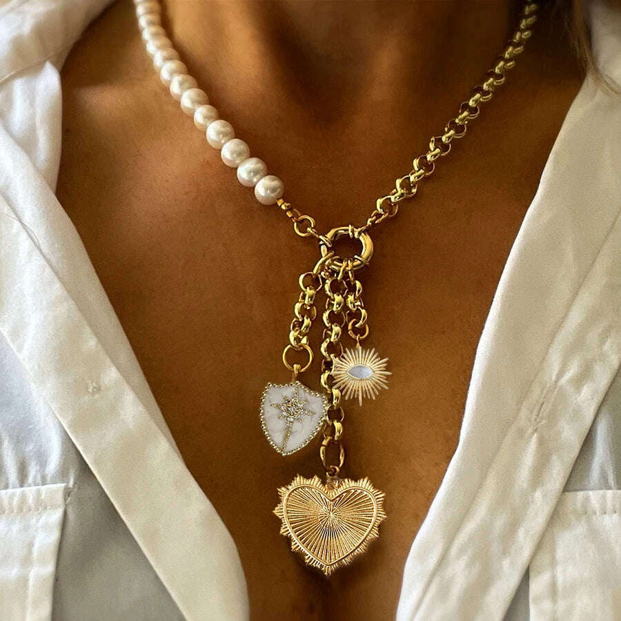 KIMLUD, Exaggerated pave zircon bee charm beatles women's pendant chunky hip-hop long chain necklace women's accessories gift Jewelry, necklace, KIMLUD APPAREL - Womens Clothes