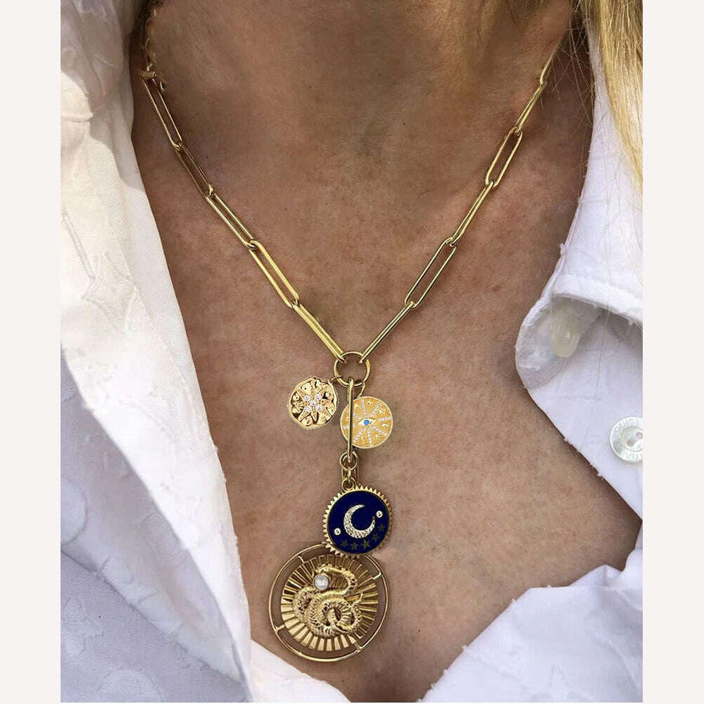 KIMLUD, Exaggerated pave zircon bee charm beatles women's pendant chunky hip-hop long chain necklace women's accessories gift Jewelry, necklace 19, KIMLUD APPAREL - Womens Clothes