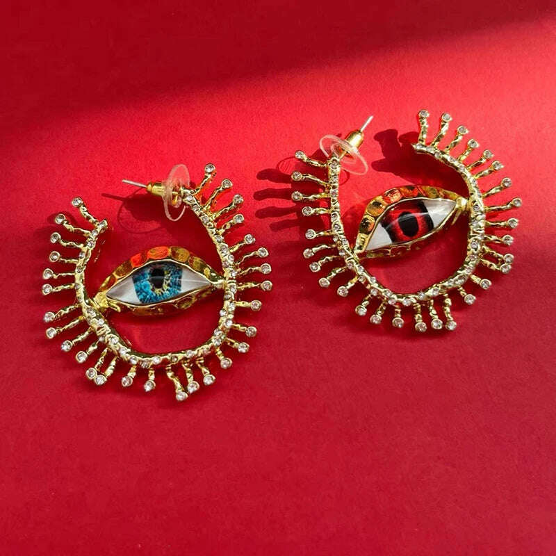 KIMLUD, Exaggerated personality eyes and earrings asymmetrical earrings Temperament rhinestone earrings ladies party Elegant jewelry acc, KIMLUD Womens Clothes