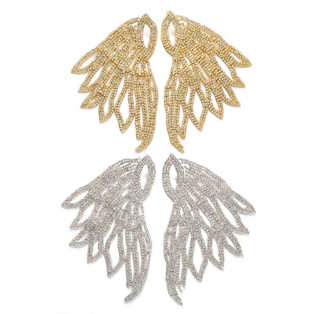KIMLUD, Exaggerated Rhinestone Oversized Wing Drop Earrings Dinner Jewelry for Women Crystal Irregular Big Dangle Earrings Accessories, KIMLUD Womens Clothes
