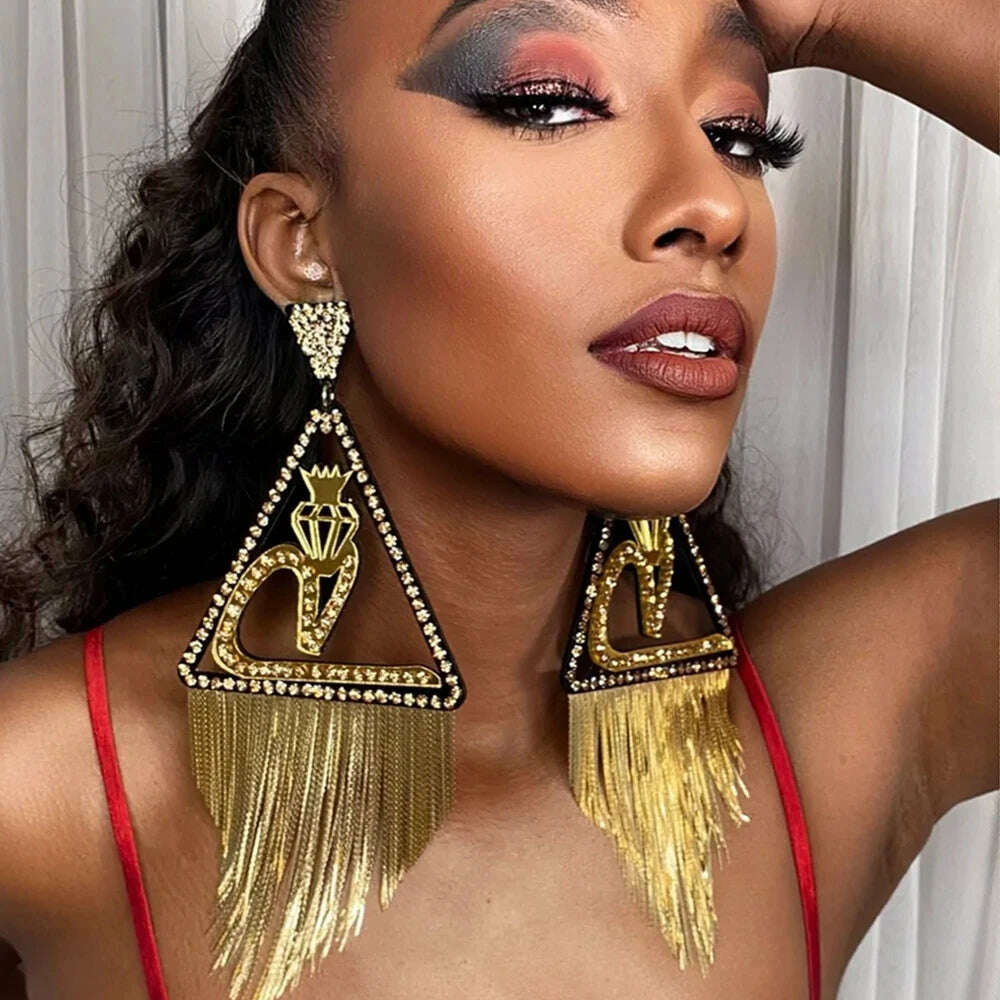KIMLUD, Exaggerated Snake Earrings Luxury for Women European and American Tassel Hoop Earrings Large Designer Rhinestone Accessories, Gold-color, KIMLUD APPAREL - Womens Clothes
