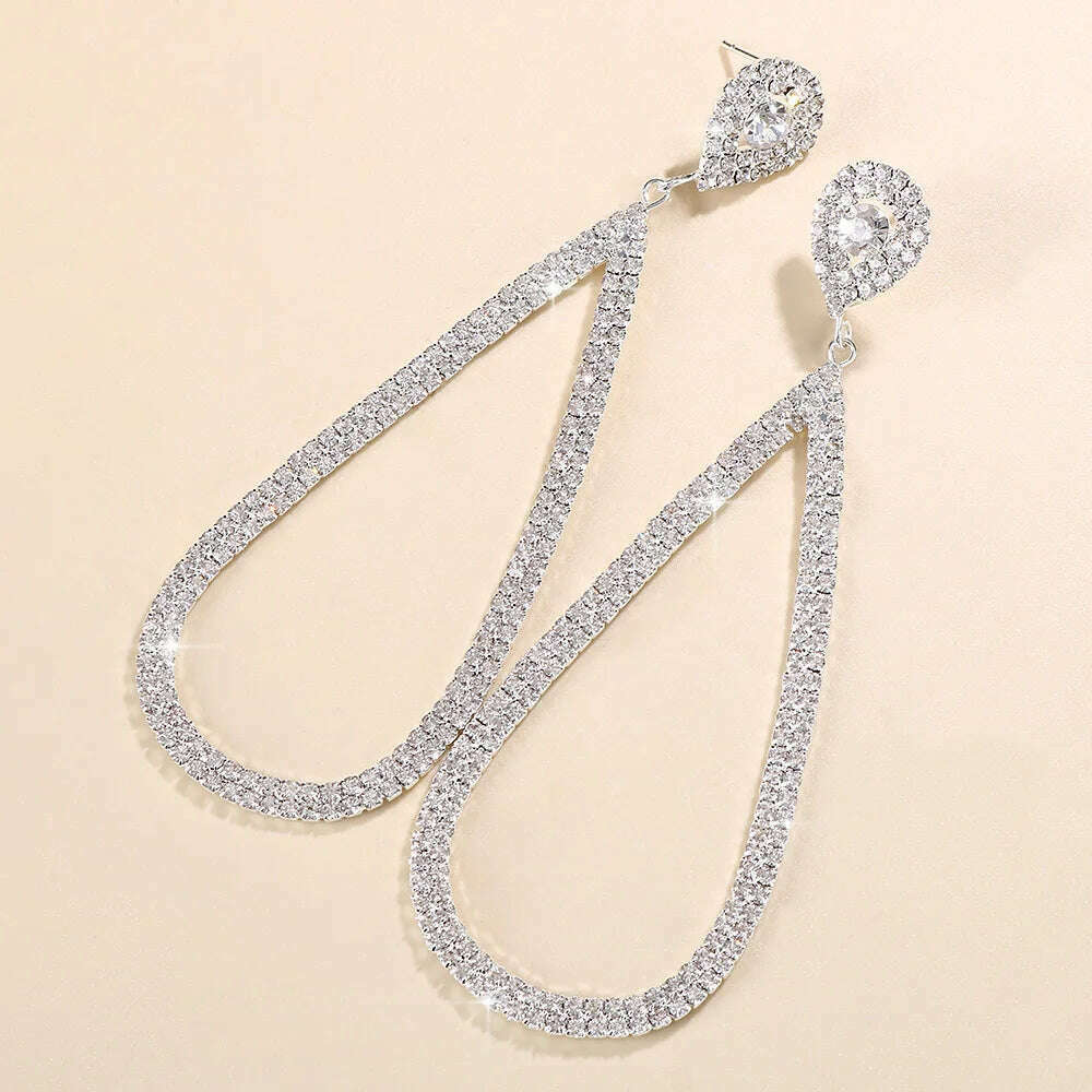 KIMLUD, Exaggerated Water Drop Big Hoop Earrings Rhinestone For Women Luxury Designer Crystal Pendant Dangle Earrings Wedding Jewelry, KIMLUD Womens Clothes