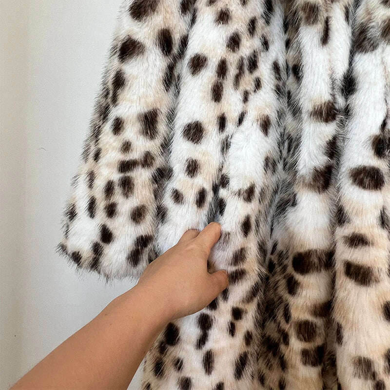 KIMLUD, Exclusive Winter 2023 Long Belted Leopard Faux Fox Fur Coat Women Overcoats Ladies Stylish Street Fashion Fluffy Fox Fur Jacket, KIMLUD Womens Clothes