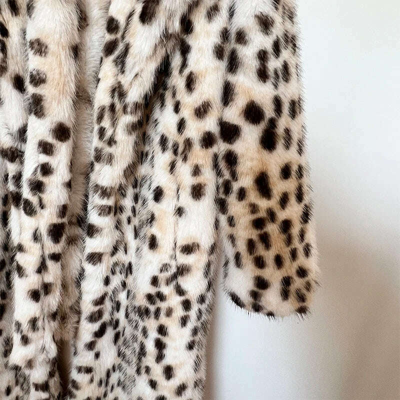 KIMLUD, Exclusive Winter 2023 Long Belted Leopard Faux Fox Fur Coat Women Overcoats Ladies Stylish Street Fashion Fluffy Fox Fur Jacket, KIMLUD Womens Clothes