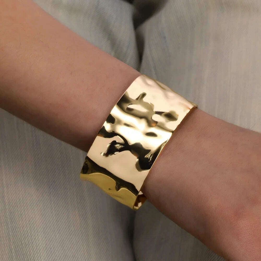 Exquisite Classic Bump Pattern Openning Bangles Bracelet For Women Cuff Bracelet Gold Color Stainless Steel Hand Ornament Gift - KIMLUD
