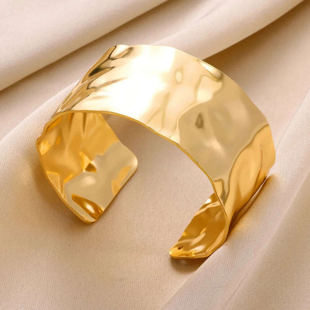 Exquisite Classic Bump Pattern Openning Bangles Bracelet For Women Cuff Bracelet Gold Color Stainless Steel Hand Ornament Gift - KIMLUD