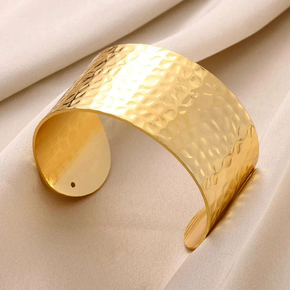 Exquisite Classic Bump Pattern Openning Bangles Bracelet For Women Cuff Bracelet Gold Color Stainless Steel Hand Ornament Gift - KIMLUD