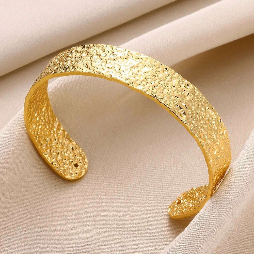 Exquisite Classic Bump Pattern Openning Bangles Bracelet For Women Cuff Bracelet Gold Color Stainless Steel Hand Ornament Gift - KIMLUD