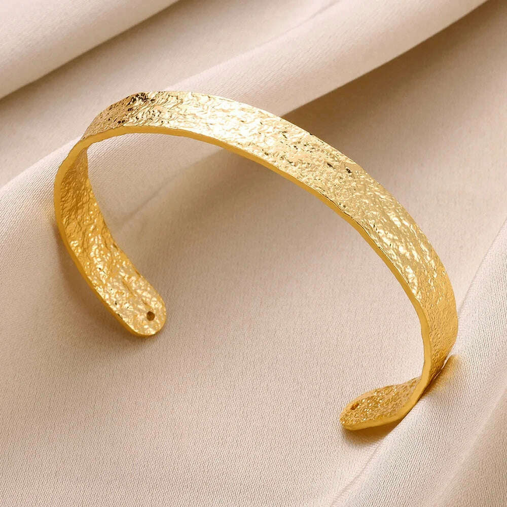 Exquisite Classic Bump Pattern Openning Bangles Bracelet For Women Cuff Bracelet Gold Color Stainless Steel Hand Ornament Gift - KIMLUD