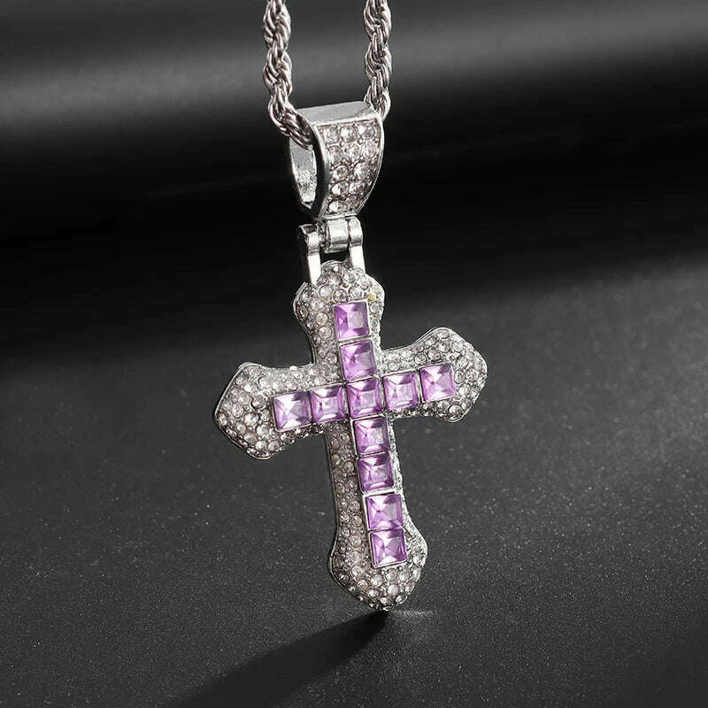 KIMLUD, Exquisite Shiny Cross Square Crystal Zirconia Pendant Necklace for Women Men Fashion Hip Hop Party Luxury Jewelry Christmas Gift, KIMLUD Womens Clothes