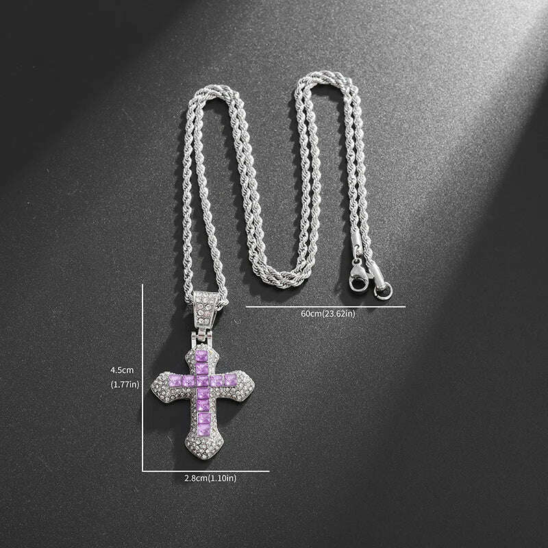 KIMLUD, Exquisite Shiny Cross Square Crystal Zirconia Pendant Necklace for Women Men Fashion Hip Hop Party Luxury Jewelry Christmas Gift, KIMLUD Womens Clothes