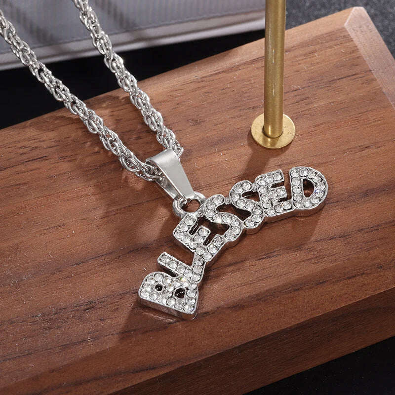 KIMLUD, Exquisite Shiny Cross Square Crystal Zirconia Pendant Necklace for Women Men Fashion Hip Hop Party Luxury Jewelry Christmas Gift, A7122-silver, KIMLUD APPAREL - Womens Clothes