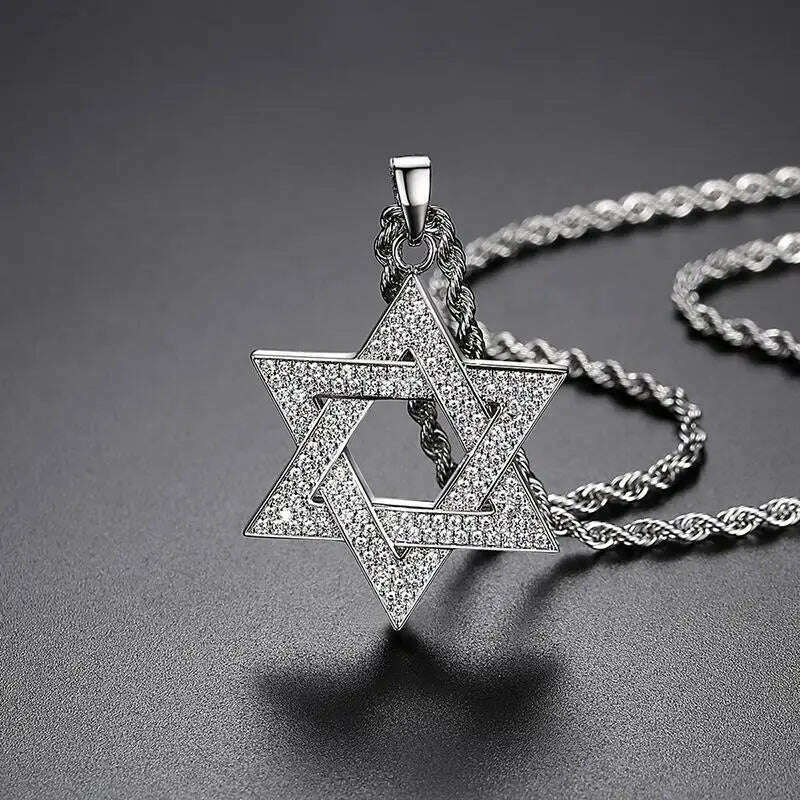 KIMLUD, Exquisite Shiny Cross Square Crystal Zirconia Pendant Necklace for Women Men Fashion Hip Hop Party Luxury Jewelry Christmas Gift, LZ8207-Silver, KIMLUD APPAREL - Womens Clothes
