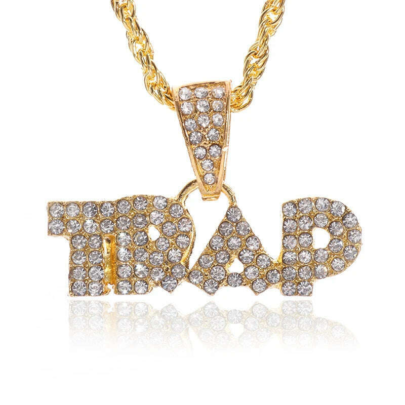 KIMLUD, Exquisite Shiny Cross Square Crystal Zirconia Pendant Necklace for Women Men Fashion Hip Hop Party Luxury Jewelry Christmas Gift, A4538-Gold, KIMLUD APPAREL - Womens Clothes