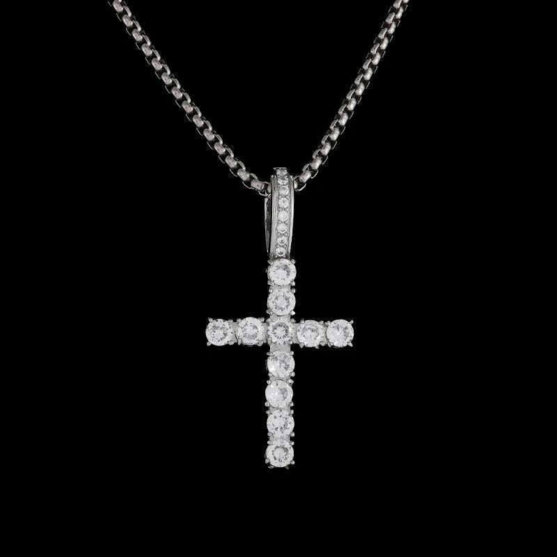 KIMLUD, Exquisite Shiny Cross Square Crystal Zirconia Pendant Necklace for Women Men Fashion Hip Hop Party Luxury Jewelry Christmas Gift, AL20438-Silver, KIMLUD APPAREL - Womens Clothes