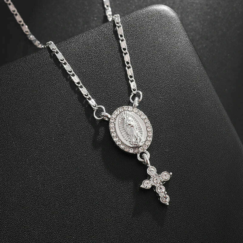 KIMLUD, Exquisite Shiny Cross Square Crystal Zirconia Pendant Necklace for Women Men Fashion Hip Hop Party Luxury Jewelry Christmas Gift, AL20817-Silver, KIMLUD APPAREL - Womens Clothes