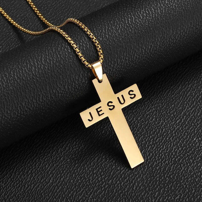 KIMLUD, Exquisite Shiny Cross Square Crystal Zirconia Pendant Necklace for Women Men Fashion Hip Hop Party Luxury Jewelry Christmas Gift, AL20456-Gold, KIMLUD APPAREL - Womens Clothes