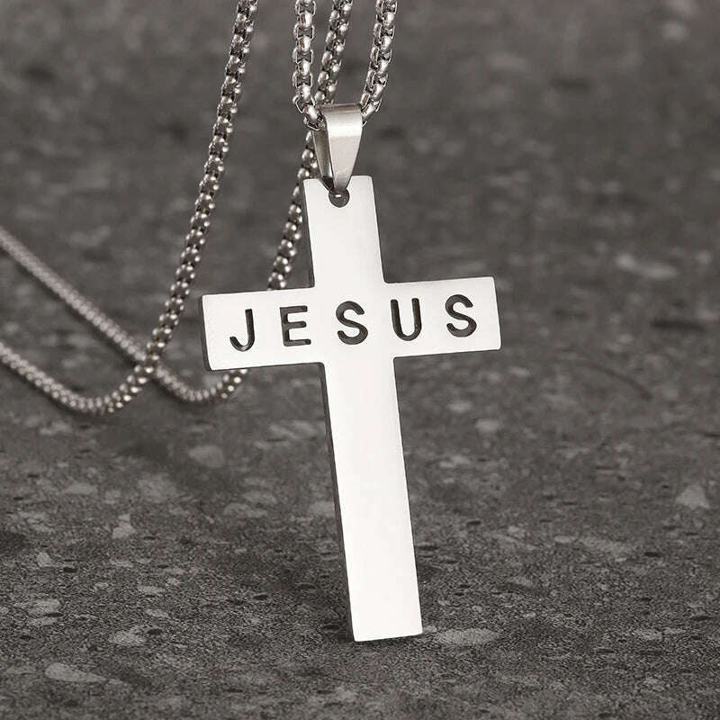 KIMLUD, Exquisite Shiny Cross Square Crystal Zirconia Pendant Necklace for Women Men Fashion Hip Hop Party Luxury Jewelry Christmas Gift, AL20456-Silver, KIMLUD APPAREL - Womens Clothes