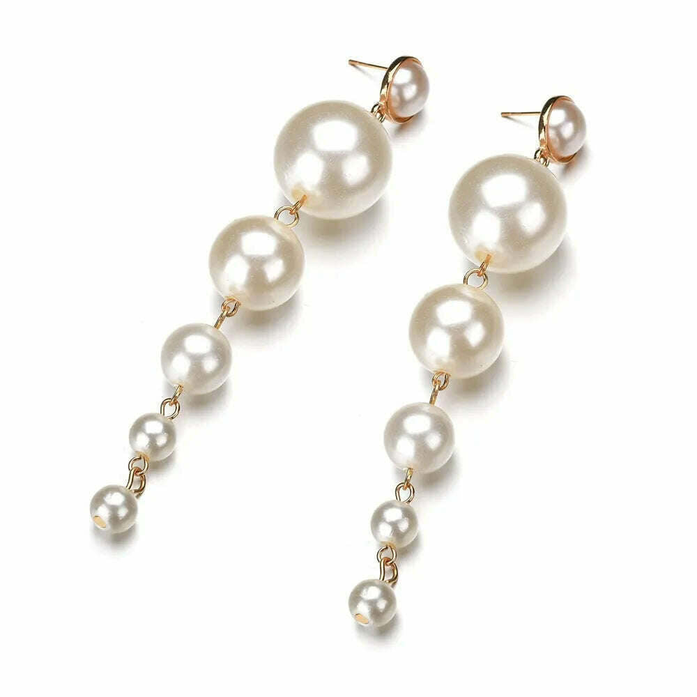 KIMLUD, Exquisite Simulated Pearl Stud Earrings Fashion Long Statement Earrings for Womenn Party Wedding Female Jewelry Gift, 01-ZJS48, KIMLUD Women's Clothes