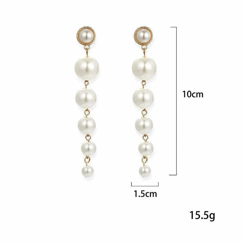 KIMLUD, Exquisite Simulated Pearl Stud Earrings Fashion Long Statement Earrings for Womenn Party Wedding Female Jewelry Gift, KIMLUD Womens Clothes