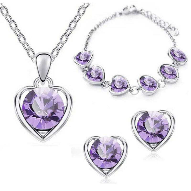 KIMLUD, Exquisite Water Drops Italian Crystal Bridal Wedding Jewelry Set 925 Sterling Silver Necklace Earrings Bracelet Set Gift s027, 45cm, KIMLUD APPAREL - Womens Clothes