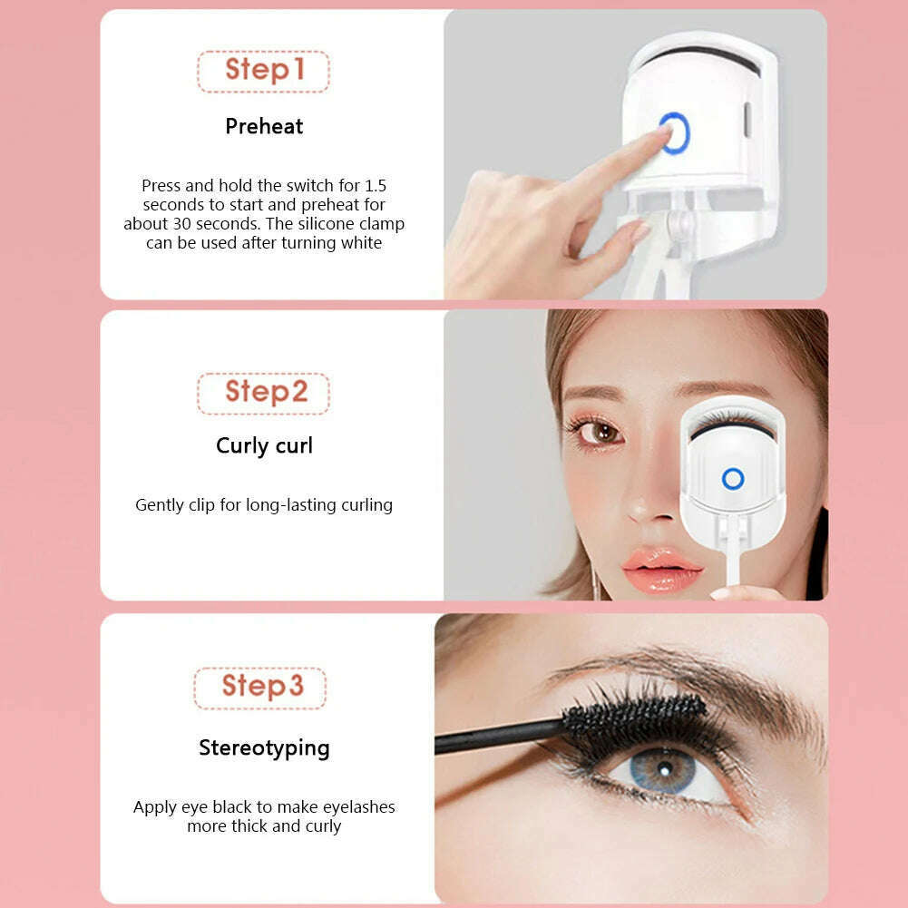 Eyelash Curler Portable Electric Heated Comb Eye Lash Long Lasting Eyelashes Curls Thermal Eyelash Curler Makeup Tools - KIMLUD