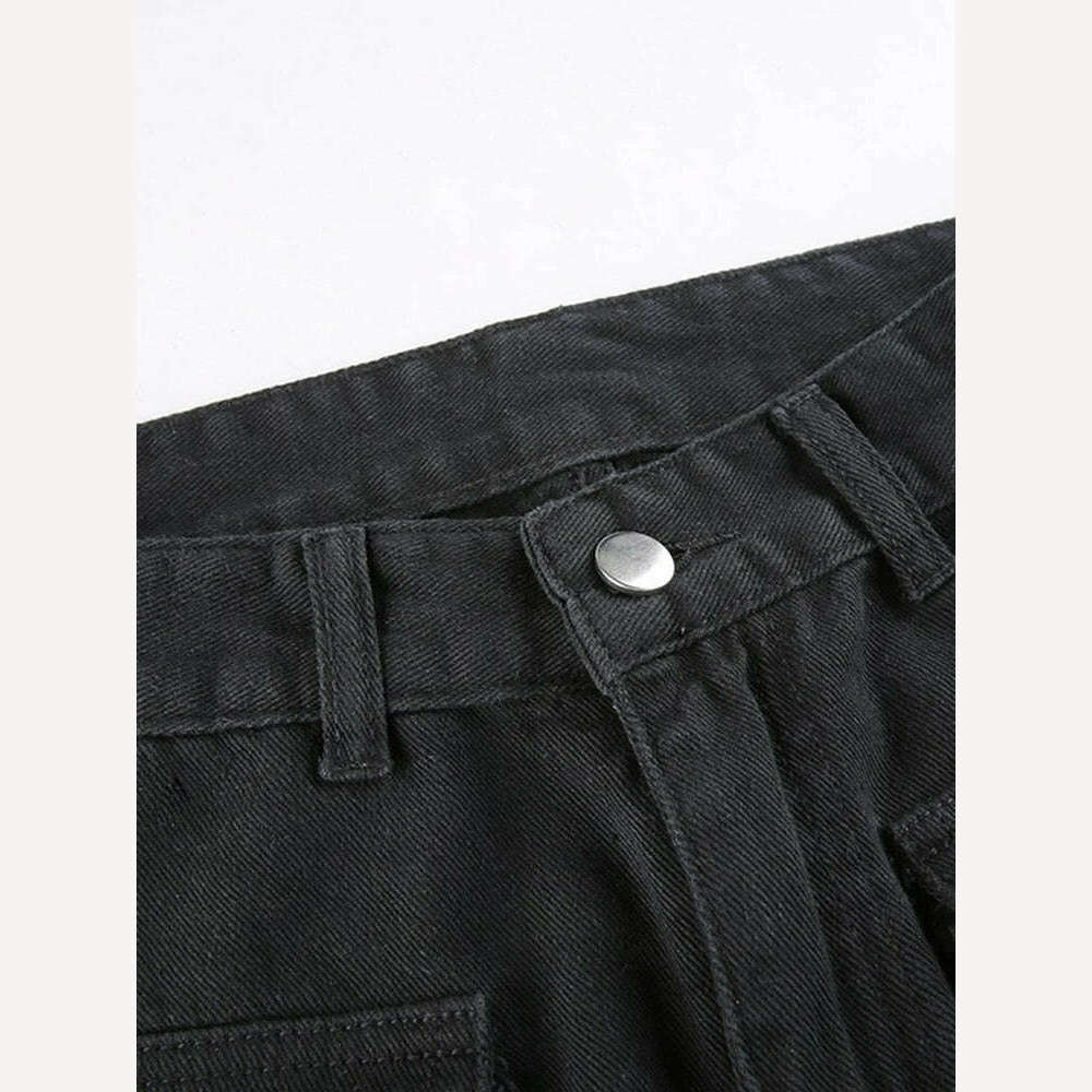 Eyelet Buckle Cyber Punk Goth Baggy Jeans Y2K Woman Techwear Dark Academic Solid E Girl Cargo Pants Denim Gothic Hippie Trousers - KIMLUD