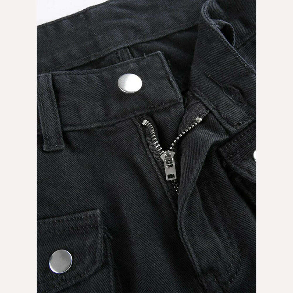 Eyelet Buckle Cyber Punk Goth Baggy Jeans Y2K Woman Techwear Dark Academic Solid E Girl Cargo Pants Denim Gothic Hippie Trousers - KIMLUD