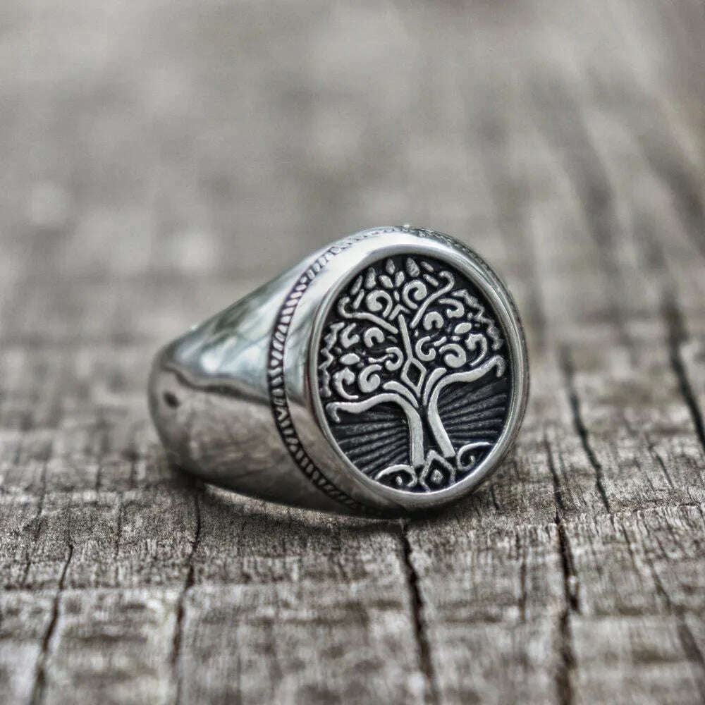 KIMLUD, EYHIMD Stainless Steel Tree of Life Signet Ring Classic Men Viking Amulet Rings Nordic Jewelry, 7, KIMLUD Women's Clothes