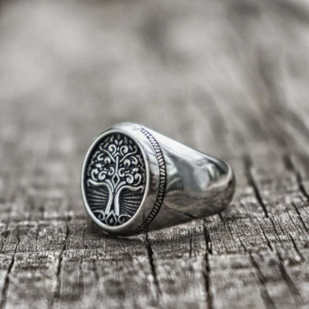 KIMLUD, EYHIMD Stainless Steel Tree of Life Signet Ring Classic Men Viking Amulet Rings Nordic Jewelry, KIMLUD Womens Clothes