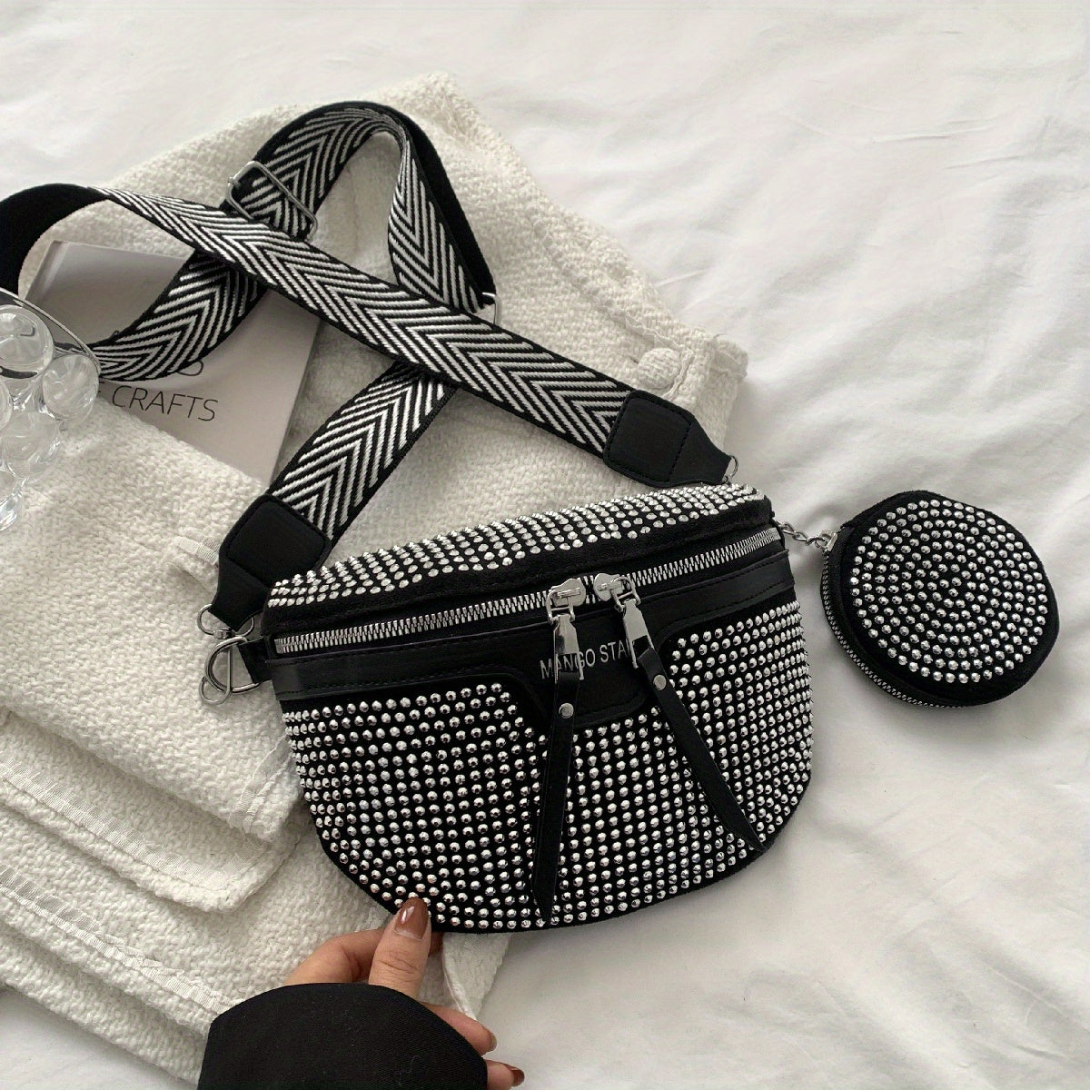 KIMLUD, Rhinestone Waist Bag With Coin Purse, Fashion Crossbody Bag, Women's Glitter Chest Bag for Carnaval Music Festival, KIMLUD Womens Clothes