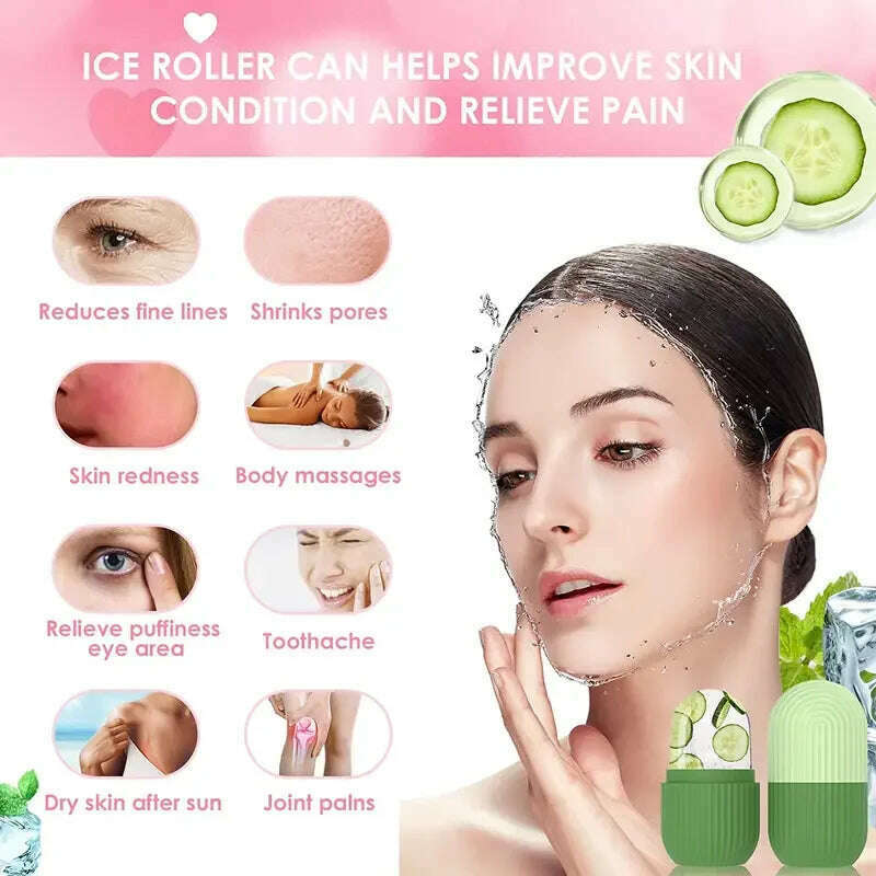 KIMLUD, Facial Ice Cube Mold Silicone Freezing Beauty Swelling Face Massager Moisturizing Washable Oven Icing Mould Green, KIMLUD Womens Clothes
