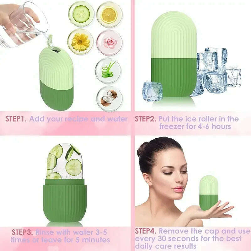 KIMLUD, Facial Ice Cube Mold Silicone Freezing Beauty Swelling Face Massager Moisturizing Washable Oven Icing Mould Green, KIMLUD Women's Clothes