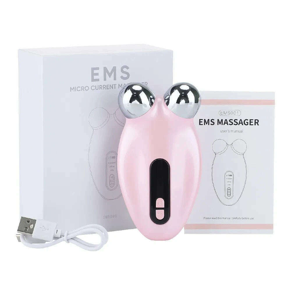 KIMLUD, Facial Massager EMS Roller Microcurrent Massager for Face Electric Double Chin Reducer Remove Vibrator Anti Wrinkles Lifting, Pink, KIMLUD Womens Clothes