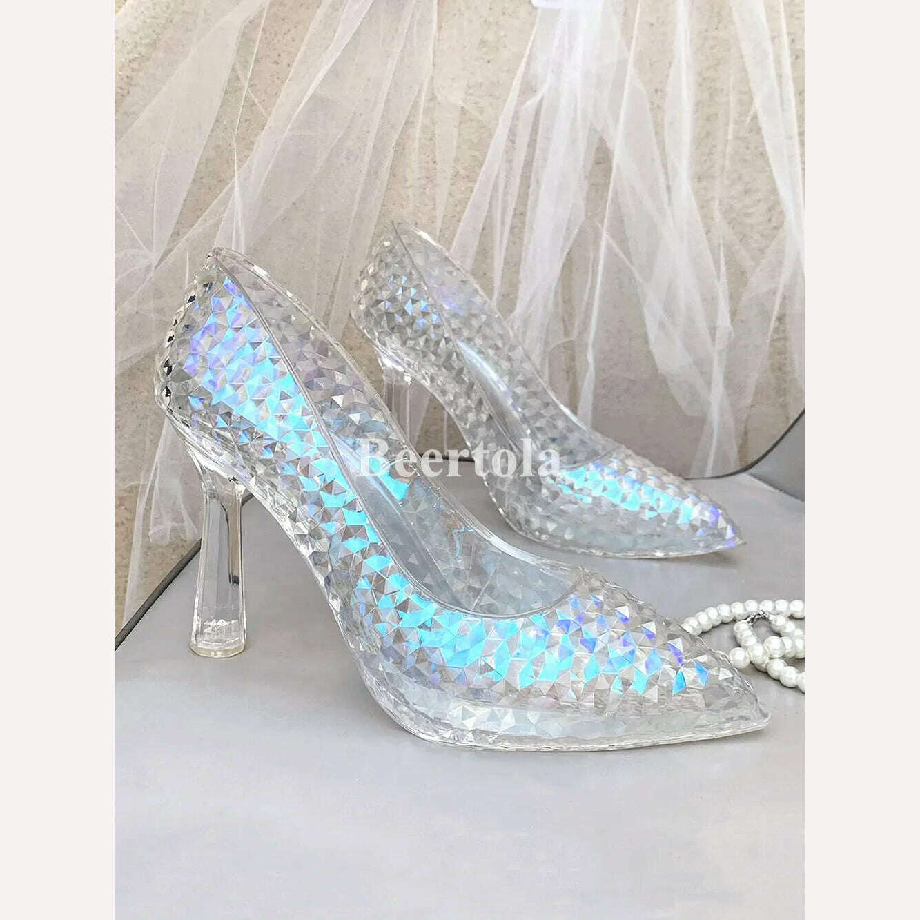 KIMLUD, Fairy Tales Princess Crystal High Heels Bling Pointed Toe Transparent Heel Pumps Lady Shallow Dress Bridal Wedding Cosplay Shoes, KIMLUD Womens Clothes