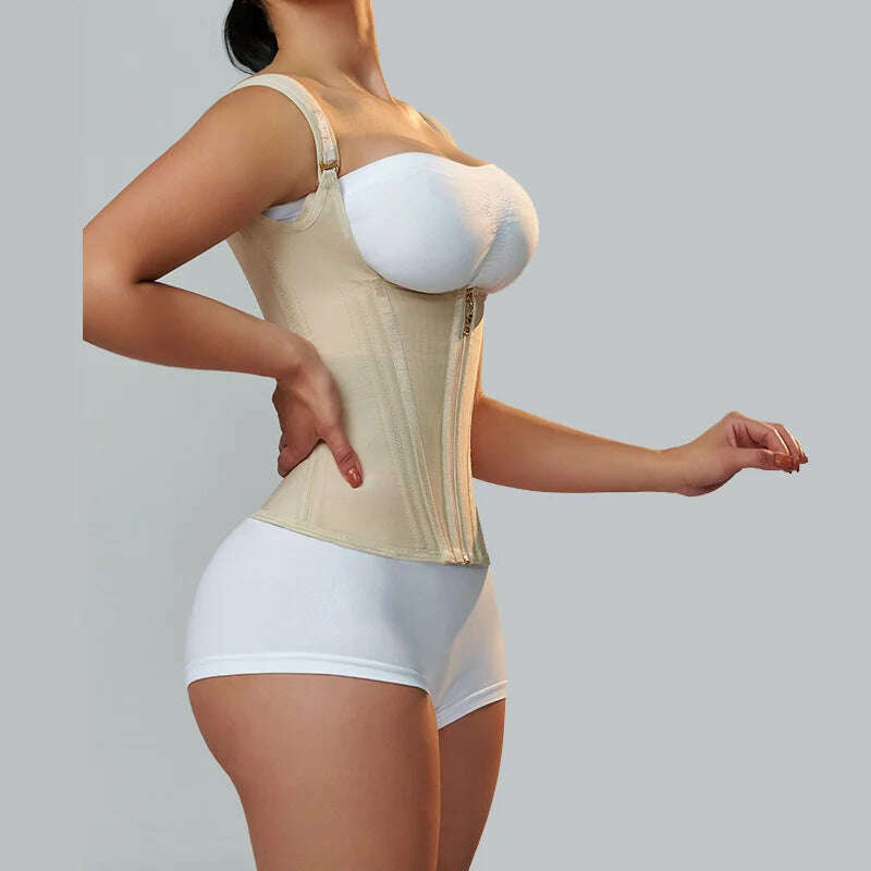 Fajas Colombianas Women Double Compression Waist Trainer Corset with Bone Adjustable Zipper and Hook-eyes Flat Belly Body Shaper - KIMLUD