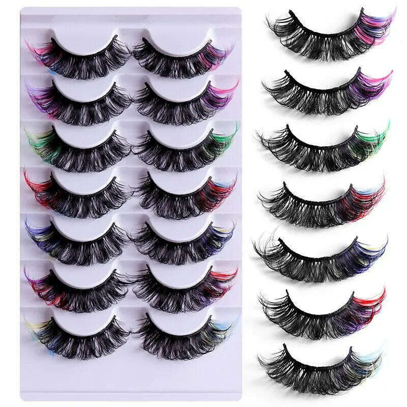 KIMLUD, Fake Eyelashes Popular Mink Hair Colorful Eyelashes Thick Curling Eyetail 7 Pairs Of Fake Eyelashes European And American Style, KIMLUD Women's Clothes