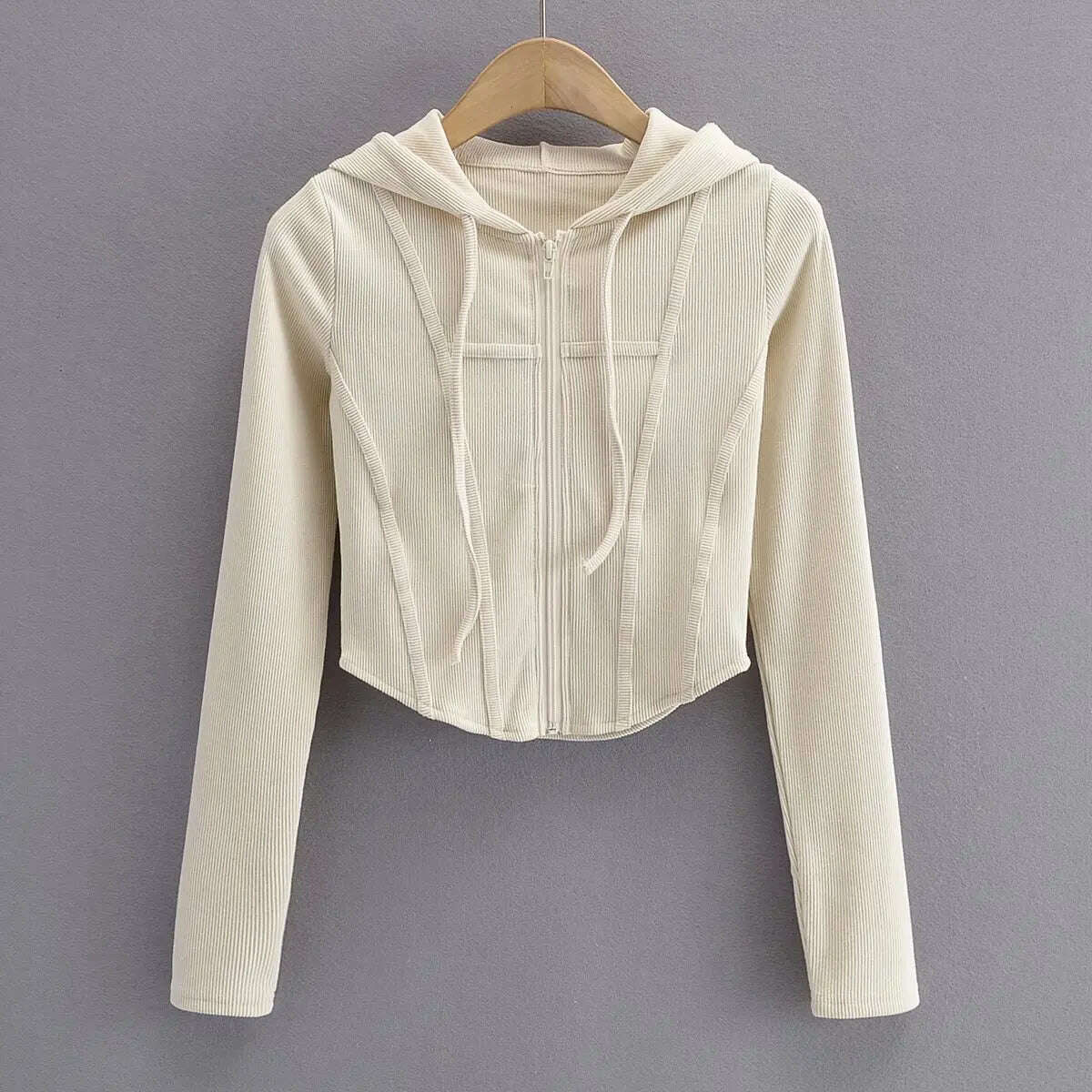 Fall fashion cropped hoodies women zip up hoodie korean fashion sweatshirts hooded cute long sleeve crop top sexy curve hem - KIMLUD