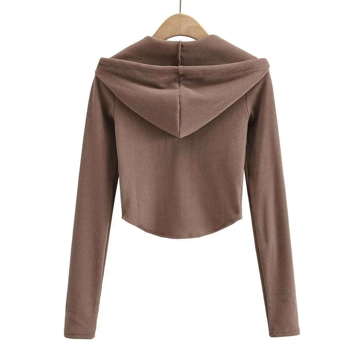 Fall fashion cropped hoodies women zip up hoodie korean fashion sweatshirts hooded cute long sleeve crop top sexy curve hem - KIMLUD