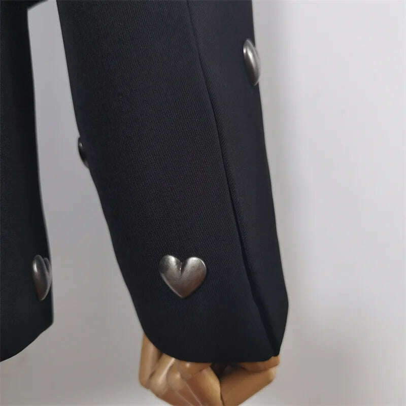 Fall Winter New Fashion 2023 Women's  Full Sleeve Buttons Heart Rivet Shoulder-padded Casual Loose Blazer Outerwear, KIMLUD Women's Clothes