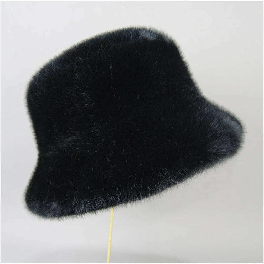 KIMLUD, False Mink Fur Berets Elegant Women's Winter Caps New Design Fashion Artificial Fur Hats Knitted Warm False Mink Fur Beanies Hat, KIMLUD Women's Clothes